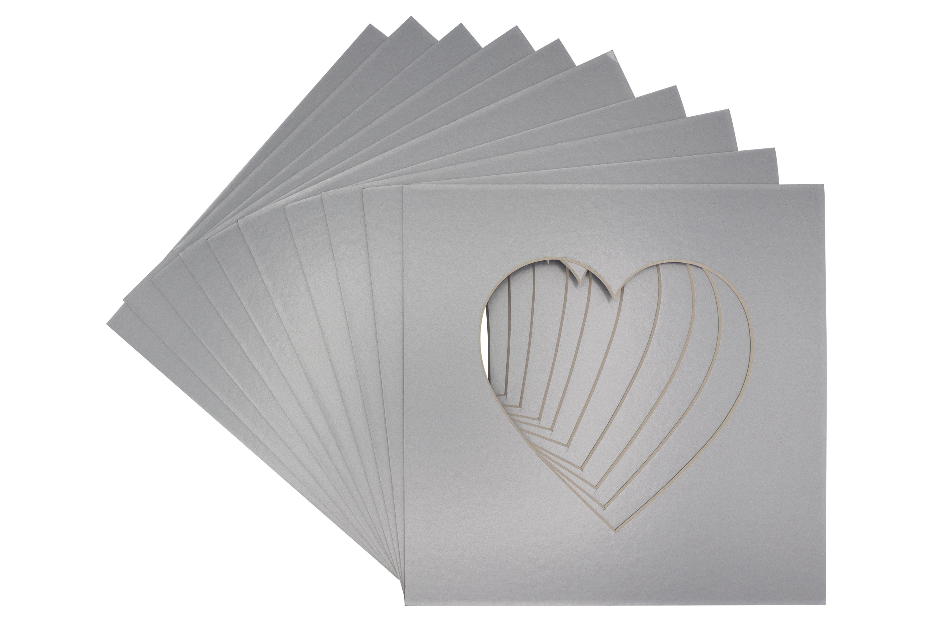 Metallic Silver Acid Free 7x7 Heart Picture Frame Mat with White Core