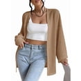 thumbnail image 3 of Womens Long Sleeve Cardigan Soft Knit Cardigan Sweater Khaki L, 3 of 8