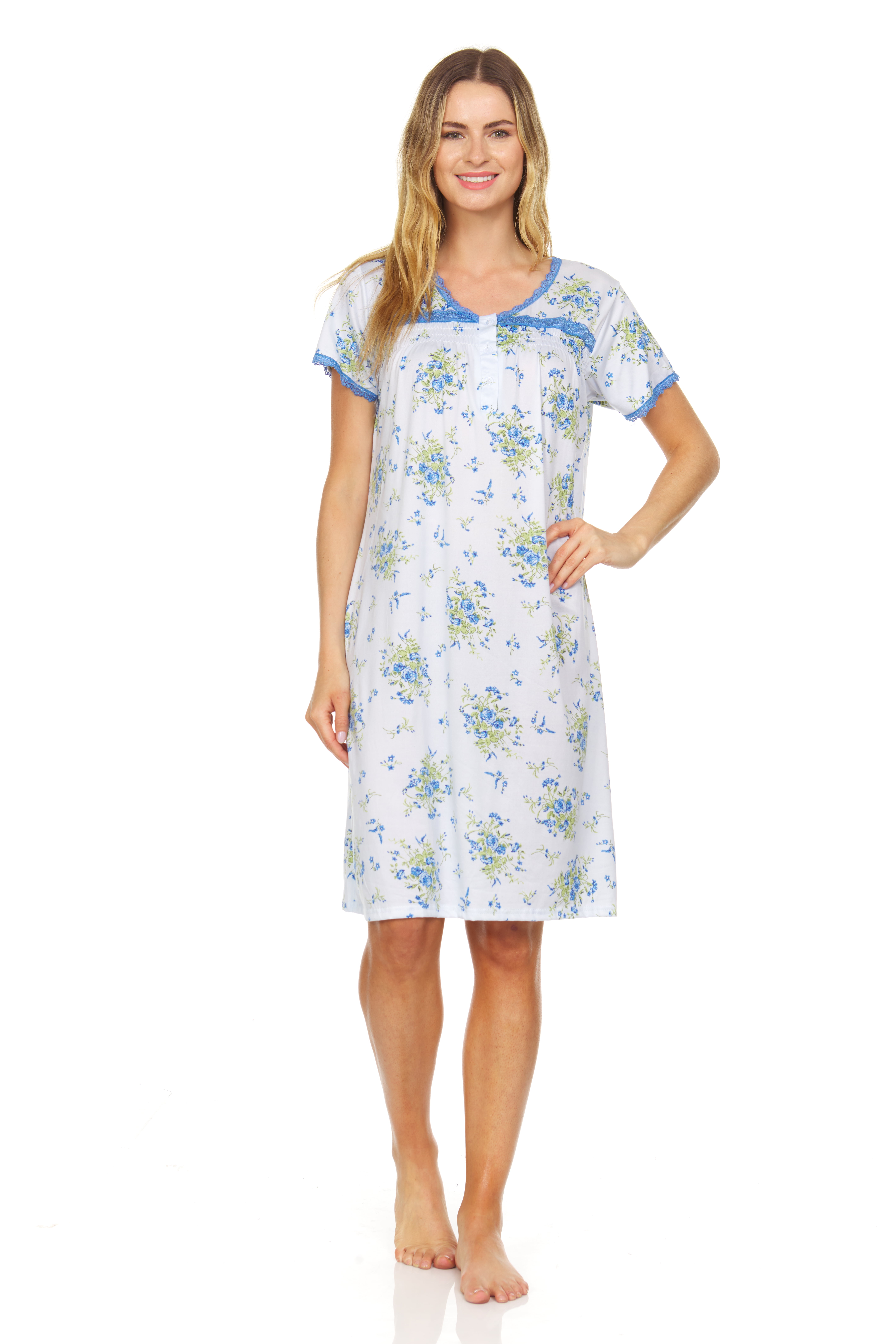 820 Women Short Sleeve Nightgown Sleepwear Nightshirt Pajamas Blue L