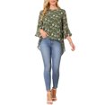 thumbnail image 2 of INSPIRE CHIC Women's Floral High Low Tops Scoop Neck Chiffon Blouse Asymmetrical Shirt 3/4 Bell Sleeve Casual Summer Tops XL Green, 2 of 6