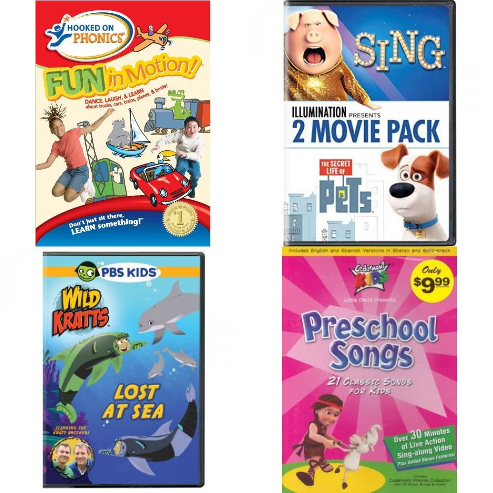 Children's 4 Pack DVD Bundle: Hooked on Phonics: Fun in Motion, Universal  Pictures Home Illumination Presents: 2-Movie Pack, Wild Kratts: Lost at  Sea, 