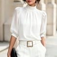 thumbnail image 2 of Womens Blouses Casual Tops Mock Neck Puff Sleeve Shirts Business Work Summer Outfits Lightweight Soft Daily Wear Fashion Tops by Yigetop White XL, 2 of 6