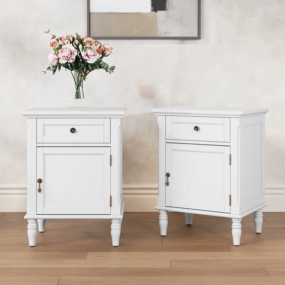 HLR Nightstands Set of 2, 25"H White Bedside Tables with Drawer & Cabinet Door for Bedroom