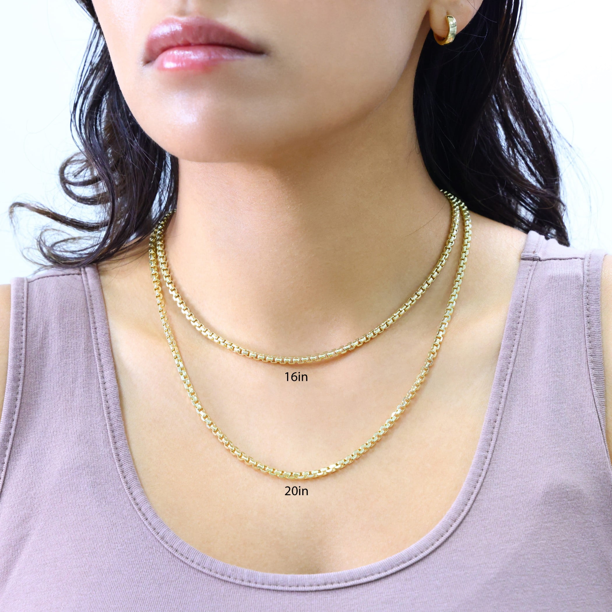 Nuragold 10k Real Yellow Gold Round Box 3.5mm Venetian LInk Chain Necklace (16"-30") Italian Jewelry for Men & Women