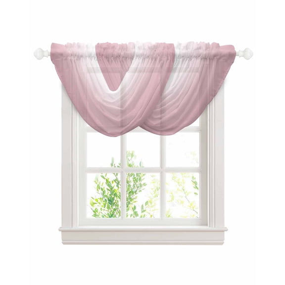 Waterfall Valances for Windows, Pink White Ombre Kitchen Sheer Valance Curtains, Pink Gradient Color Modern Abstract Art Rod Pocket Elegant Swag Valances for Living Room Bedroom, 47.2"x38.5", 2 Panel