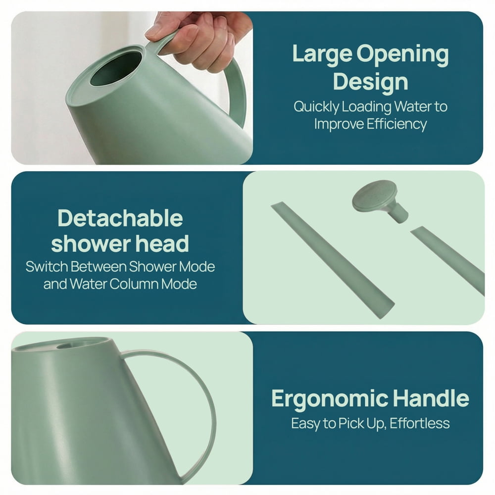 Plastic 1.8-liter Watering Can with Detachable Spout and Sprinkler Head for Easy Handling, Light Green