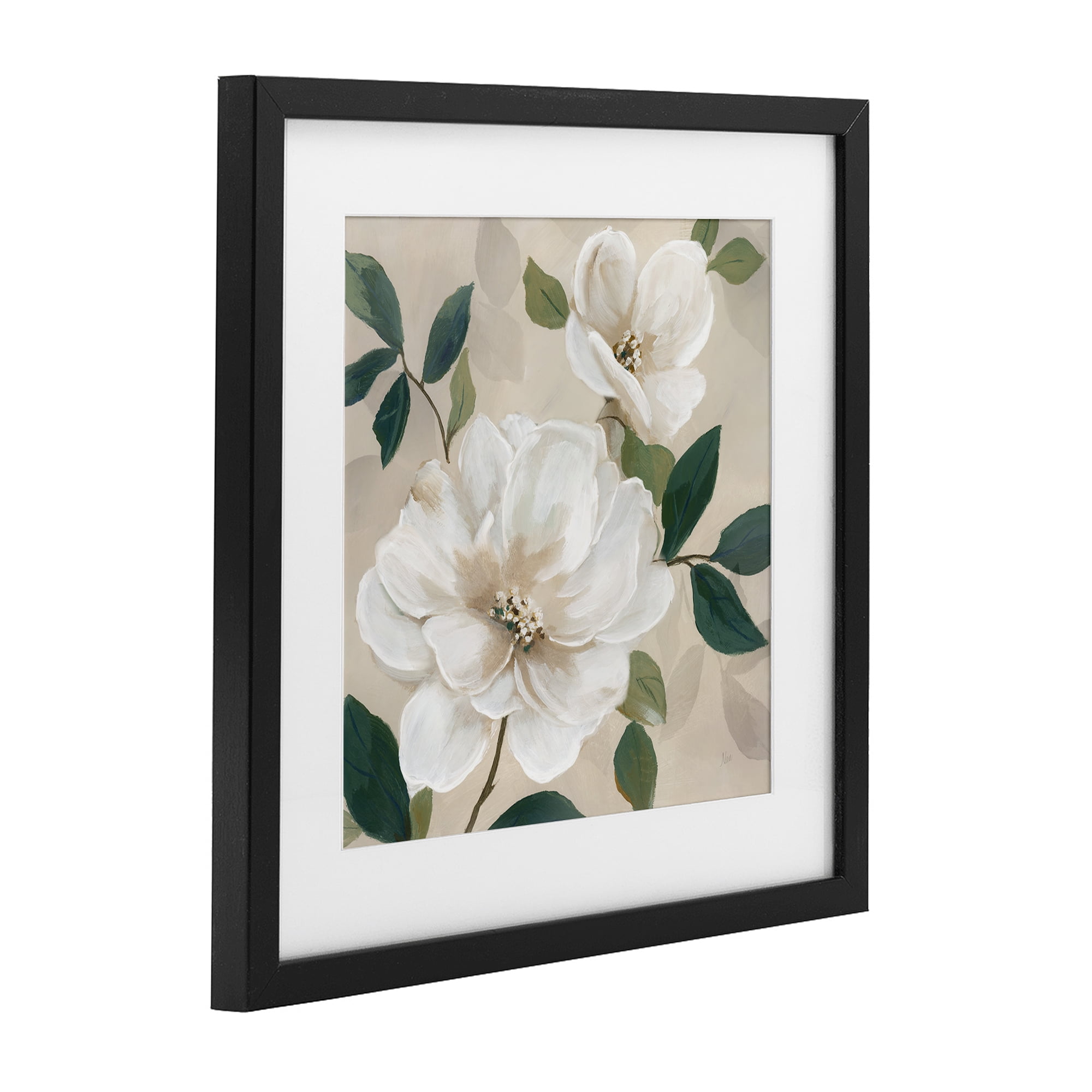 Stupell Industries Serene White Magnolia Study Black Framed Print Under Glass, design by Nan