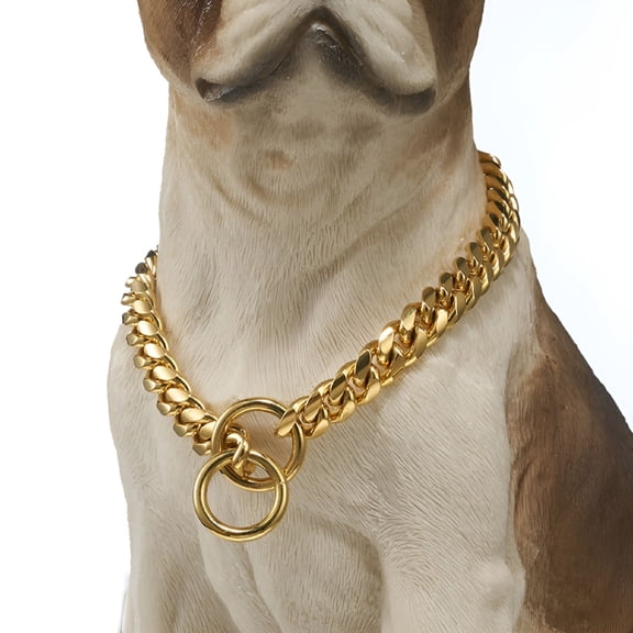 TELOLY Stainless Steel Dog Chain Necklace, Gold Dog Collar, 10mm Thick Cuban Link Dog Collar