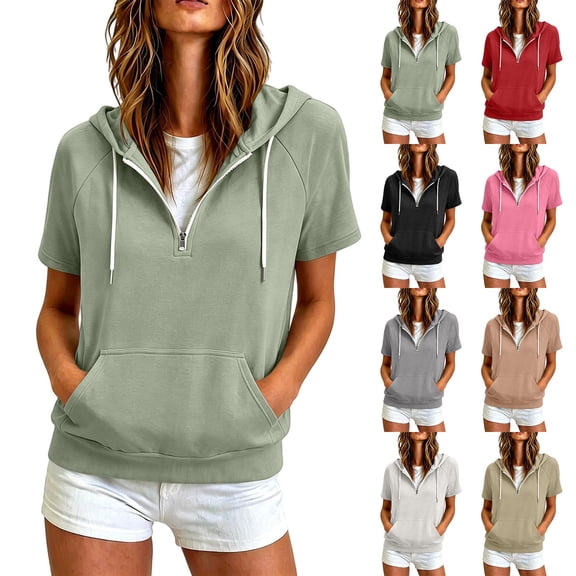 Breezora Women's Lightweight Short Sleeve Hoodie Slim Fit Casual Sweatshirt for Summer Outings