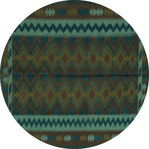 Ahgly Company Indoor Round Southwestern Turquoise Blue Country Area Rugs, 5' Round