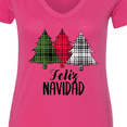 thumbnail image 4 of Inktastic Feliz Navidad Plaid Trees Women's V-Neck T-Shirt, 4 of 5
