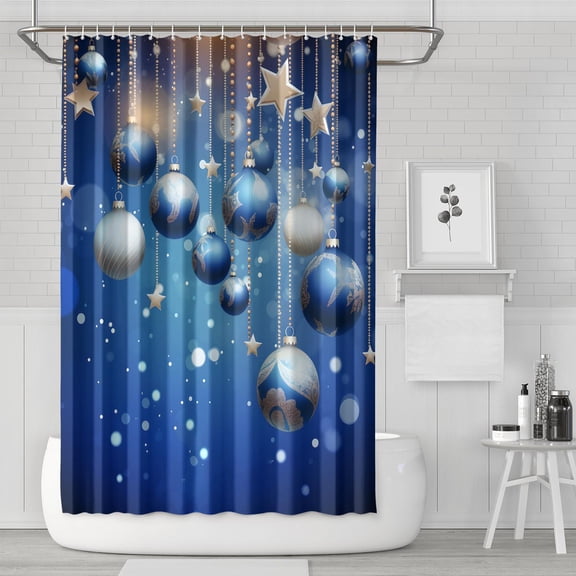 Shower Curtain for Bathroom Blue Xmas Balls Winter Snowflake Bathroom Curtain Waterproof Cool Bath Curtain Hooks Included,72x72Inch