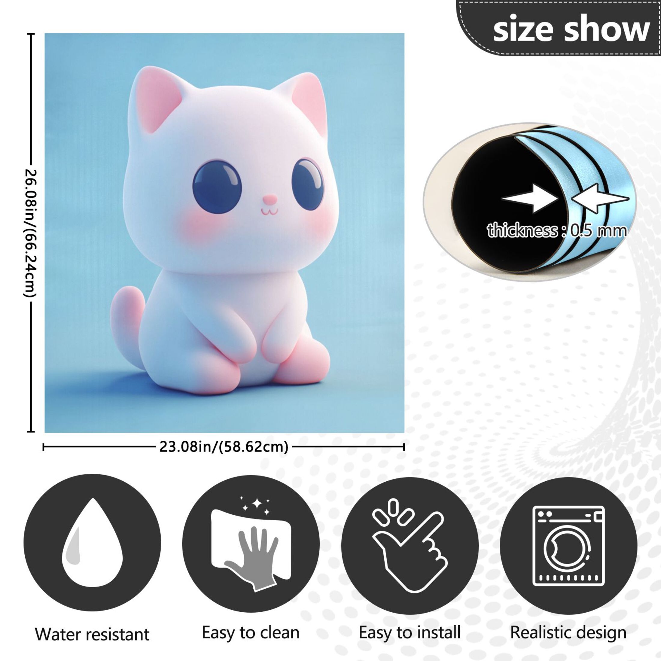 Dishwasher Magnetic Sticker 23x26 Inch Refrigerator Magnetic Sticker Washing Machine Magnetic Sticker Kitchen Panel Magnetic Sticker Home Decor Little White Cartoon Cat