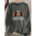 thumbnail image 2 of Women's Christmas Graphic Print Long Sleeve Crew Neck T-Shirt - Leopard & Plaid Holiday Design with Merry Christmas Text, Cozy Casual Winter Top for Autumn & Winte, 2 of 8