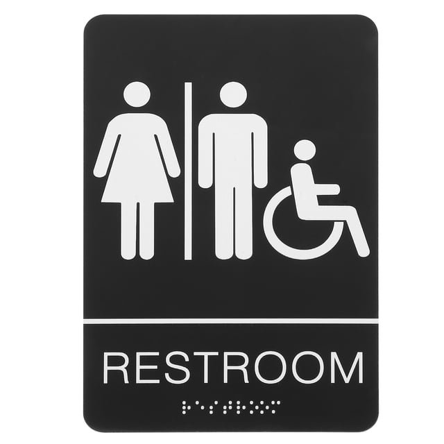 Letrero de baño acrílico unisex para pasillo (hombres, mujeres, silla de ruedas)