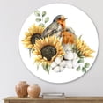 thumbnail image 2 of Designart 'Autumn Bouquet With Robin Redbreasts Sunflowers Cotton' Traditional Circle Metal Wall Art 23x23 - Disc of 23, 2 of 5