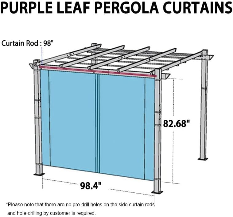 PURPLE LEAF Outdoor Curtains Privacy for 10' Side Pergola with Grommets and Rod Outside Porch Shade Patio Deck Retractable Replacement Gazebo Cabana Curtain Set of 2 Panels 49 x 82 inch Blue