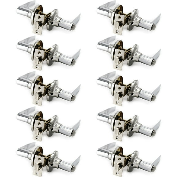 10 Pack Door Lever Handle and Lock Set Lara Privacy by Villar Home Designs Silver
