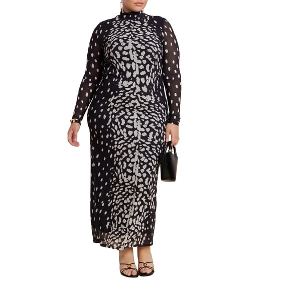 ELOQUII Women's Plus Size Mesh Print Maxi Dress