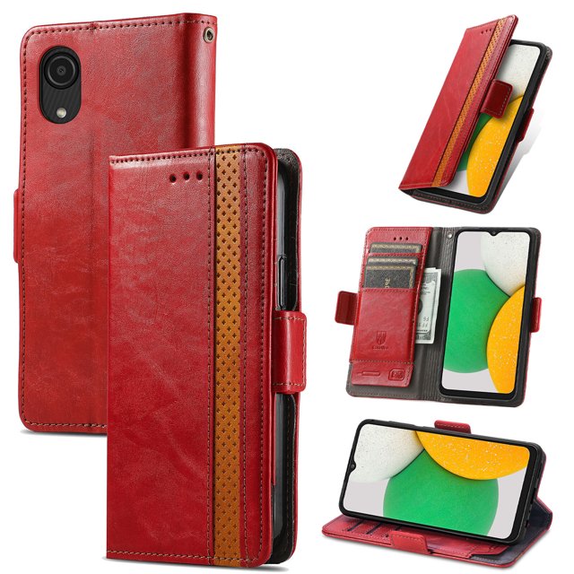 Case for Samsung Galaxy A03 CORE Cover Leather Wallet Folio Case Book Design Flip Magnetic Closure - Red