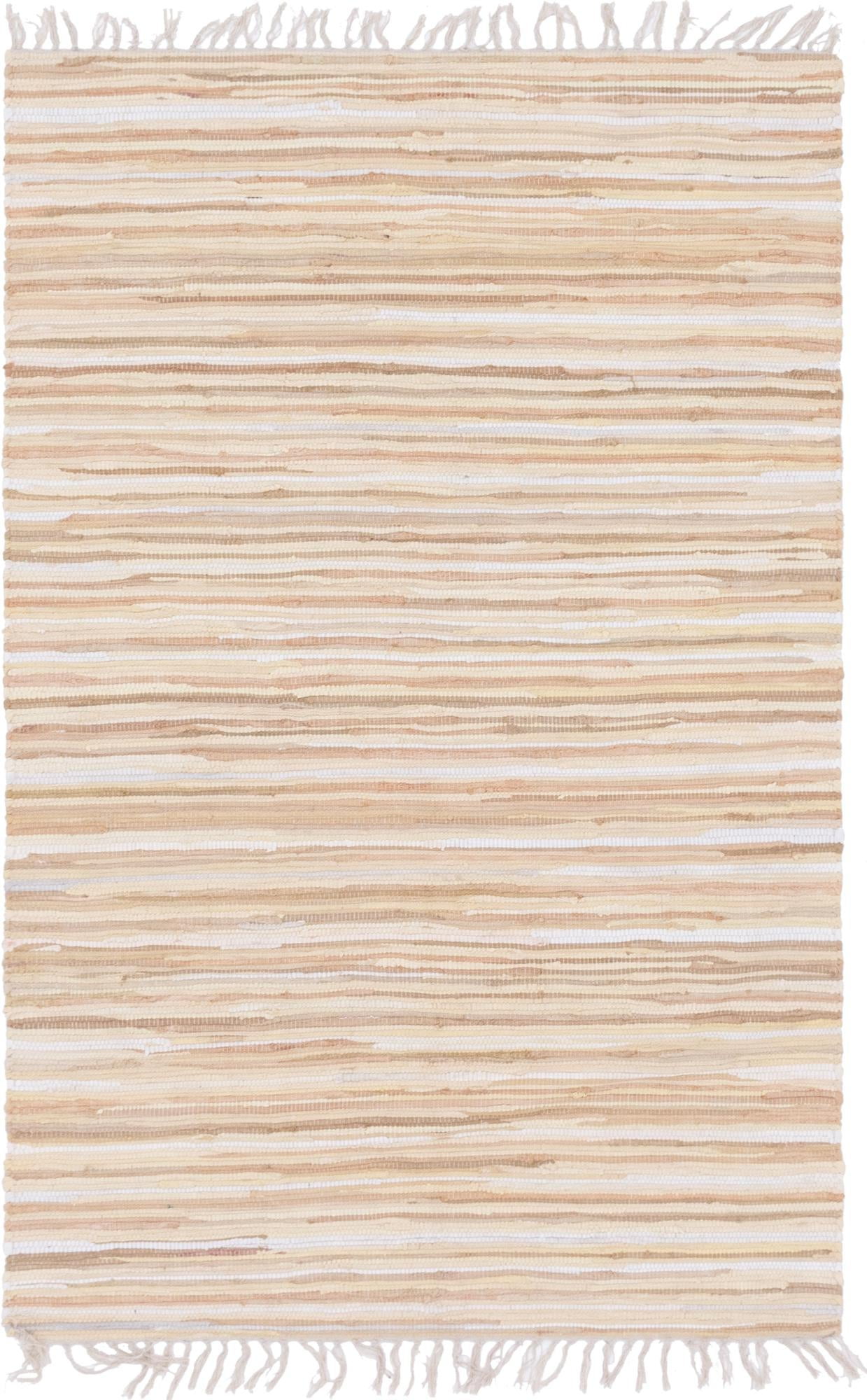 Unique Loom Chindi Cotton Collection Area Rug - Striped (4' x 6' Rectangle Beige/Ivory)