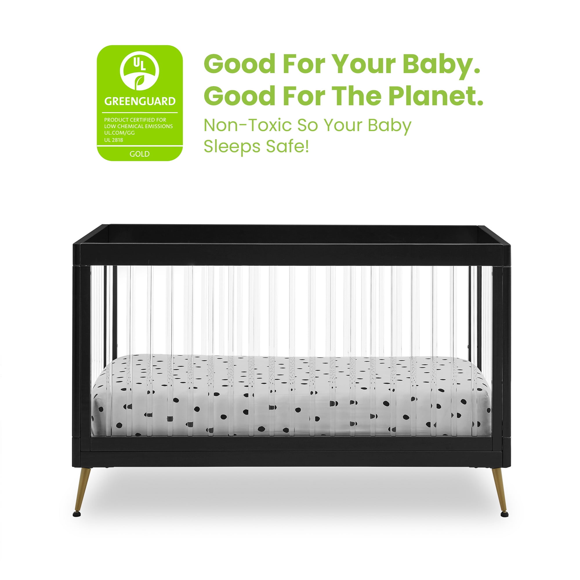 Delta Children Sloane 4-in-1 Acrylic Convertible Crib - Greenguard Gold Certified, Black/Bronze