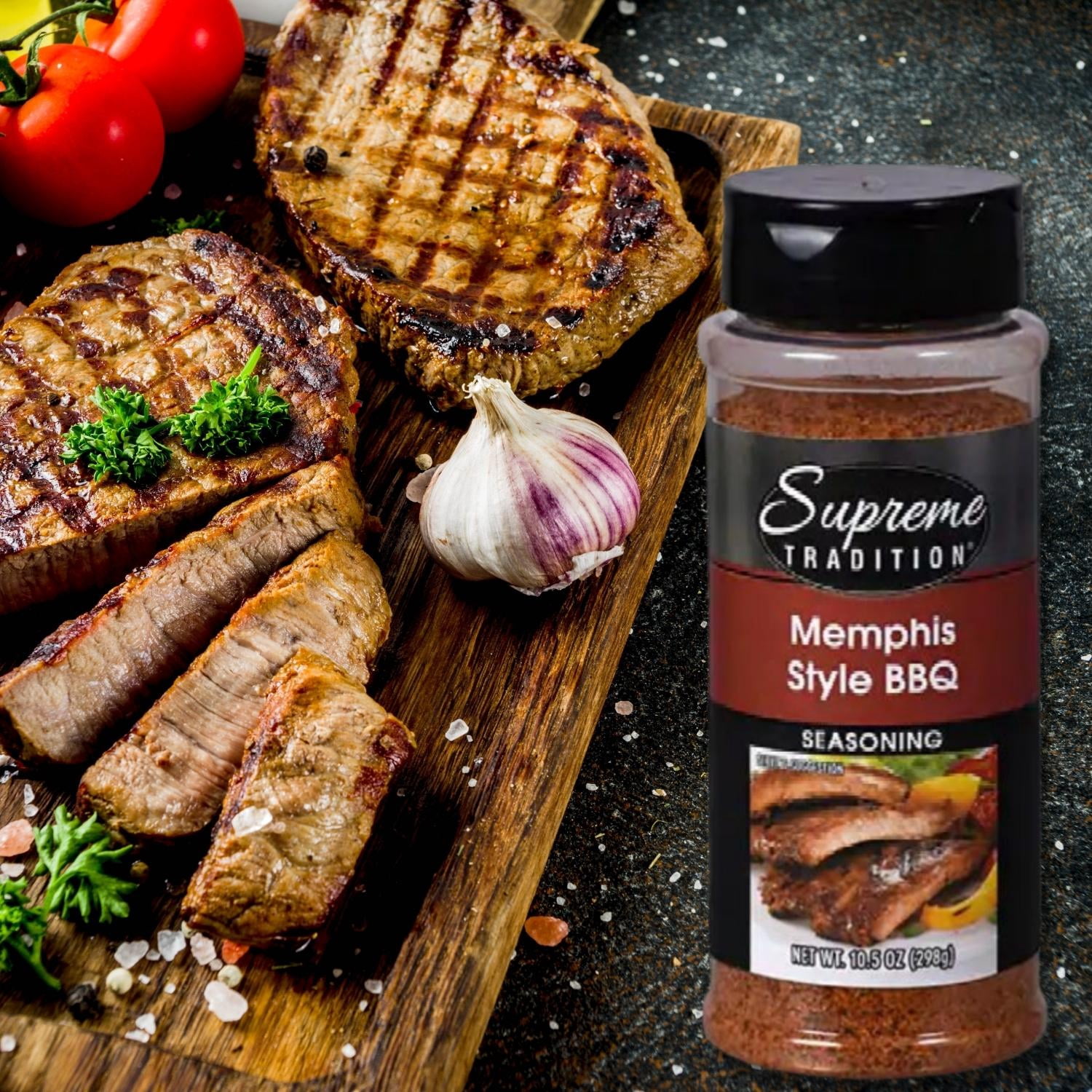Supreme Tradition Memphis Style Barbecue Seasoning, 10.5 oz. Bottles Savory and Spicy Blend Spice Perfect for Home Kitchen Barbecue Grilling with Built-in Shakers Set of 2