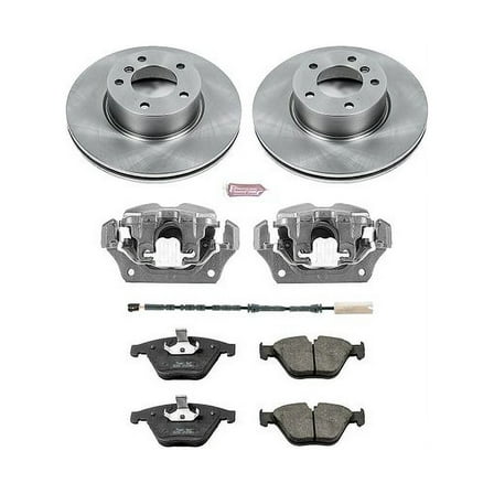 PowerStop Front Stock Replacement Brake Pad and Rotor Kit with Calipers Fits: BMW Select Models KCOE6073
