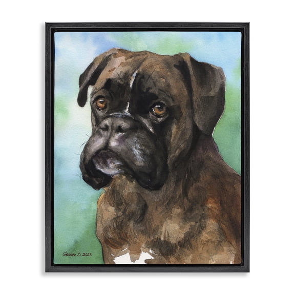 Stupell Industries Contemporary Boxer Dog Portrait Black Floating Frame Canvas Art, 17 x 21, by George Dyachenko