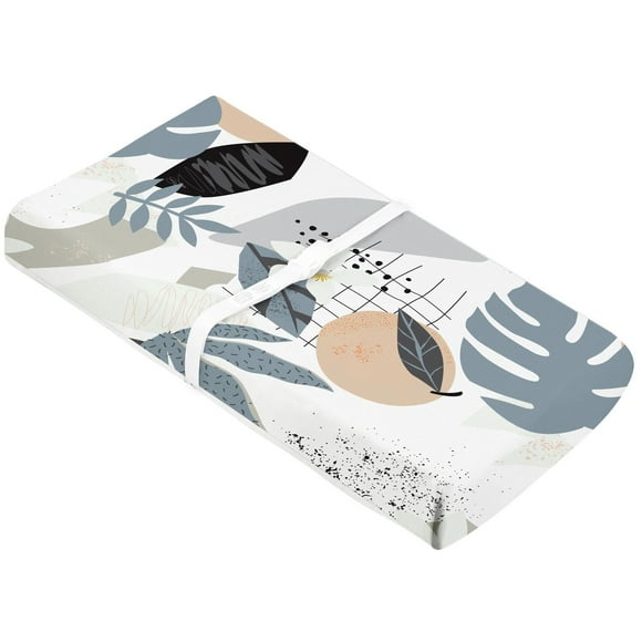 Kushies Change Pad Cover with Slits for Straps 100% Cotton Percale Soft, Breathable Cozy fitted cover for change table pad - Palm Breeze