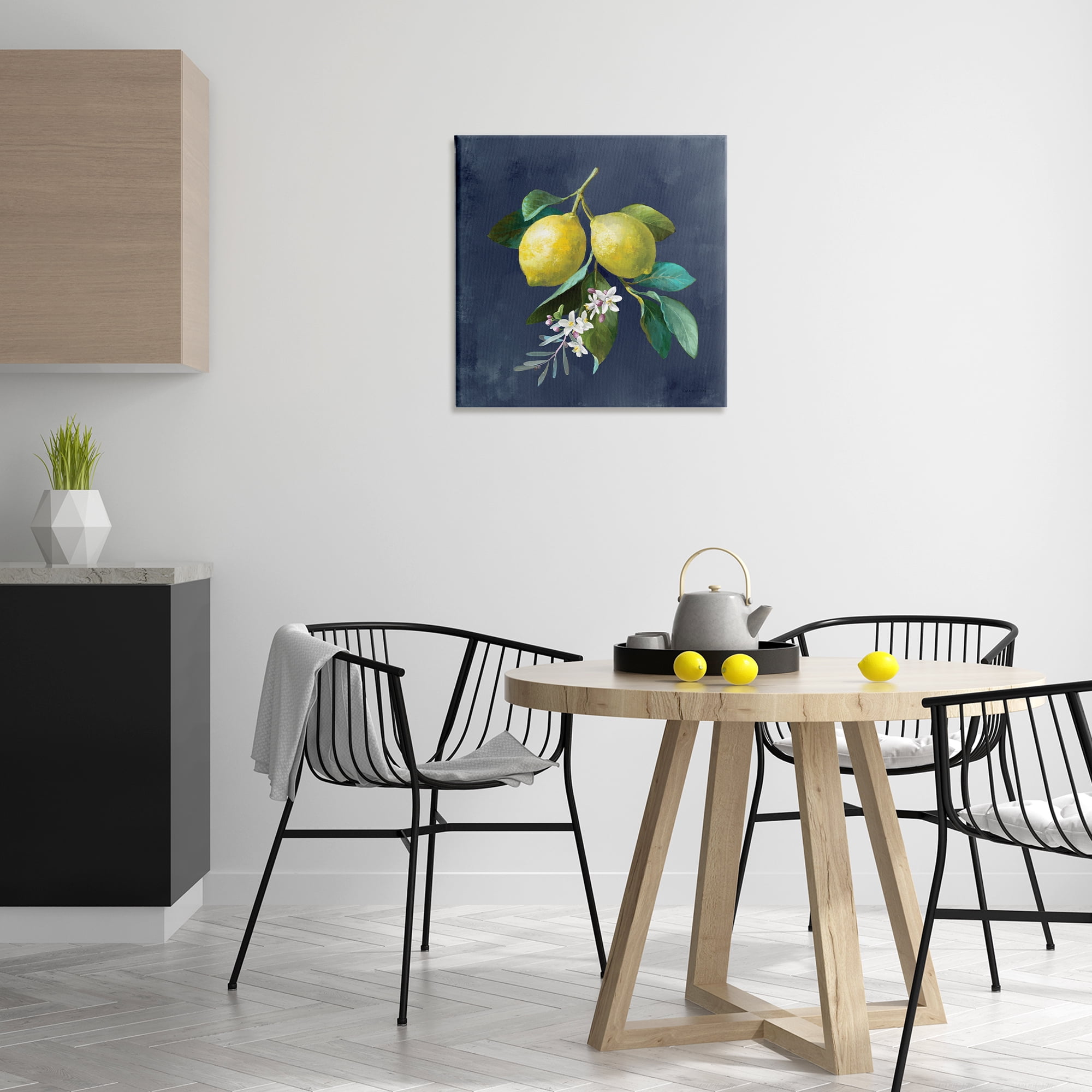 Stupell Industries Lemon Branches on Blue Food & Beverage Painting Wrapped Canvas Art Print Wall Art, 24 x 24
