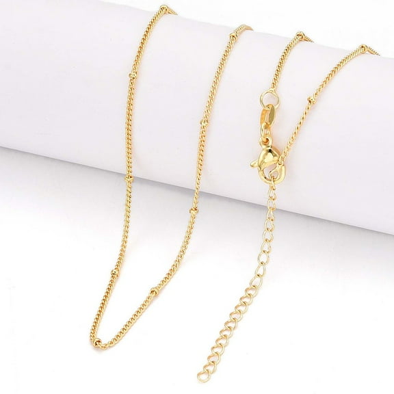 Round Brass Curb Chain Necklaces for Women Real 24K golden Plated 18.03 inch(458mm)