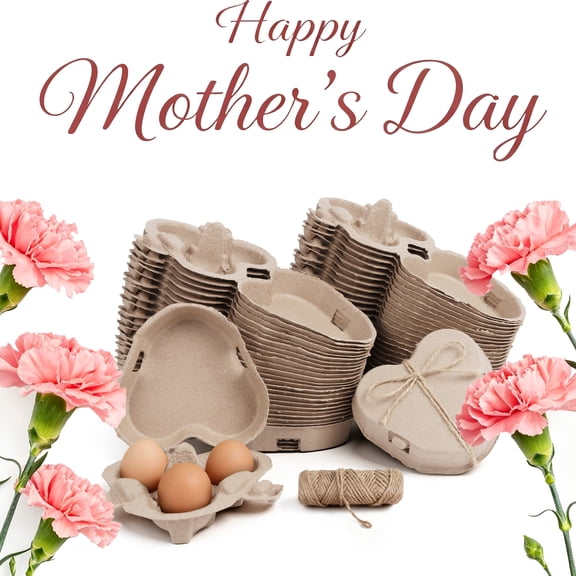 Strafriture 50Pcs Paper Pulp Egg Cartons Bulk, Heart Shape Egg Box Bulk for 3, Case Holder Containers with Jute Rope for Home Kitchen Baking Storage,Brown