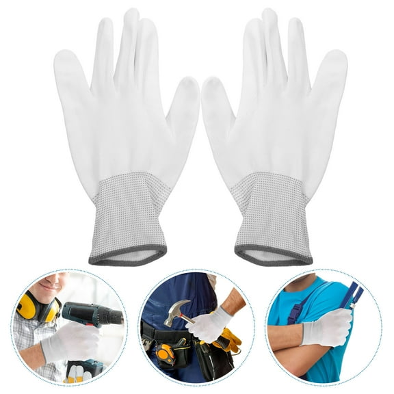 OUNONA 12PCS Nylon Gloves Portable Gloves PU Coated Fingers Gloves Anti-Static Gloves for Mechanics Electricians and Computer Work