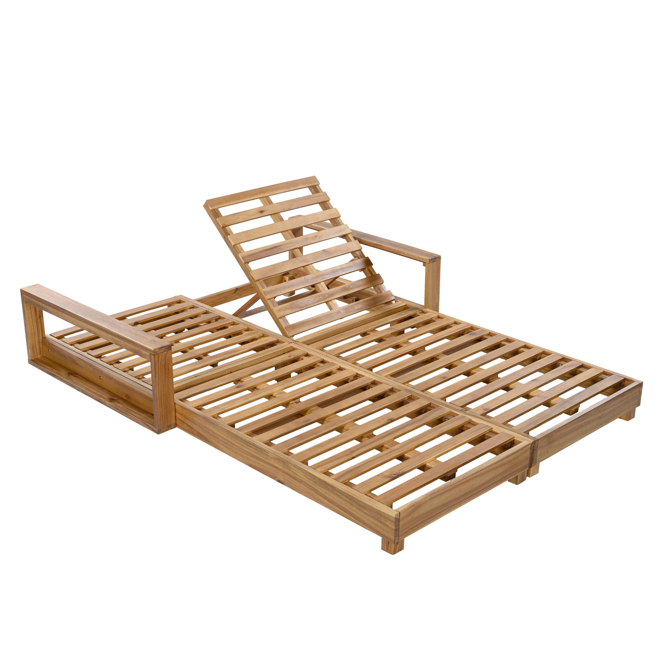 Christopher Knight Home Double Wood Outdoor Chaise Lounge with Adjustable Backrests and Cushions, Cream