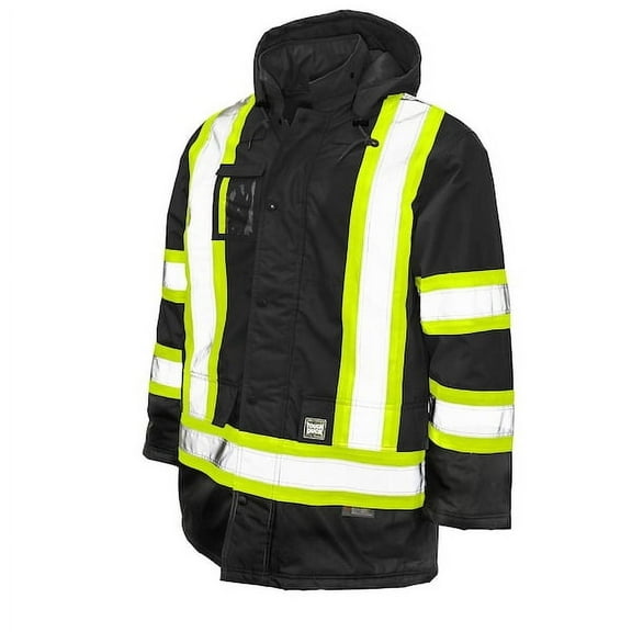 Men's Hi-Vis Safety Parka, 300D Poly Oxford with PU Coating, Black, M