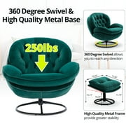 Velvet Swivel Accent Chair with Ottoman Set, Modern Lounge Chair with 360 Degree Swiveling Metal Base & Footrest, Comfy Single Sofa Chair for Living Room Bedroom, Reading Room, Home Office, Green