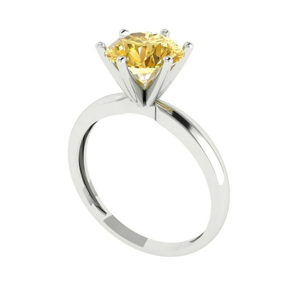 2 ct Round Cut Yellow Moissanite Solitaire Engagement Ring for Women in 18K White Gold