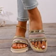 thumbnail image 7 of Women Casual Shoes Women's Platform Rhinestone Glitter Slide Sandals Cute bling Slip On Round Open Toe Comfort Summer Walking, 7 of 7