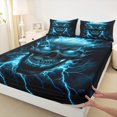 thumbnail image 3 of Manfei Boho Skull Skeleton Twin Sheet Sets, Halloween Twin Fitted Sheet, Black Blue Lightning Flat Sheet, Lightweight Room Decor 3 Pieces, 3 of 7