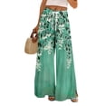 thumbnail image 2 of Plus Size Hawaiian Print Palazzo Pants for Women High Waist Wide Leg Resort Wear Trousers with Pockets Green 2XL, 2 of 7