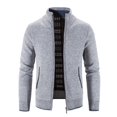 thumbnail image 2 of Mens Winter Knitted Sweater Casual Stand Collar Long Sleeve Full Zip Fleece Plaid Lined Coats With Zipper Pockets, 2 of 8