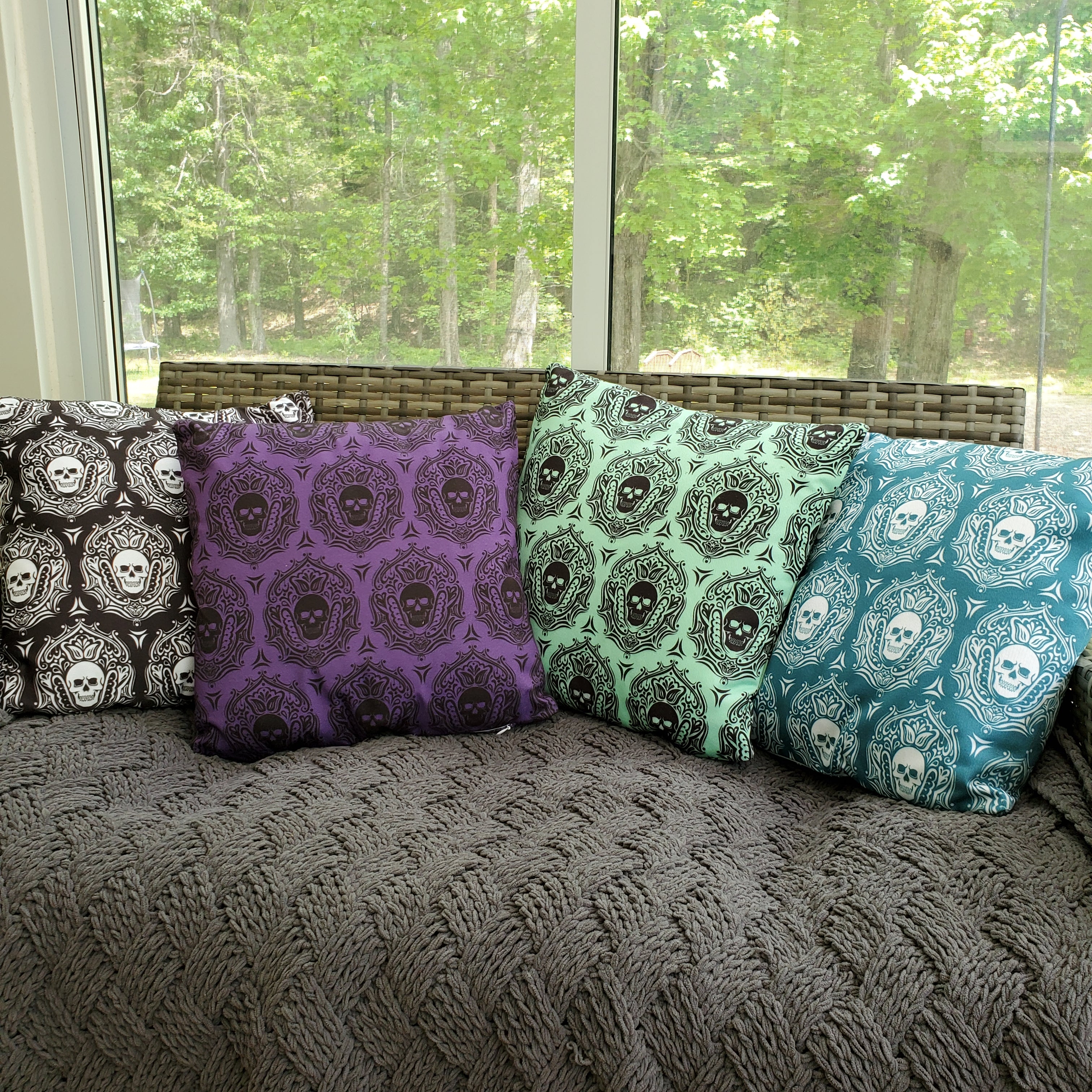 Outdoor Skull Pillow-Aqua