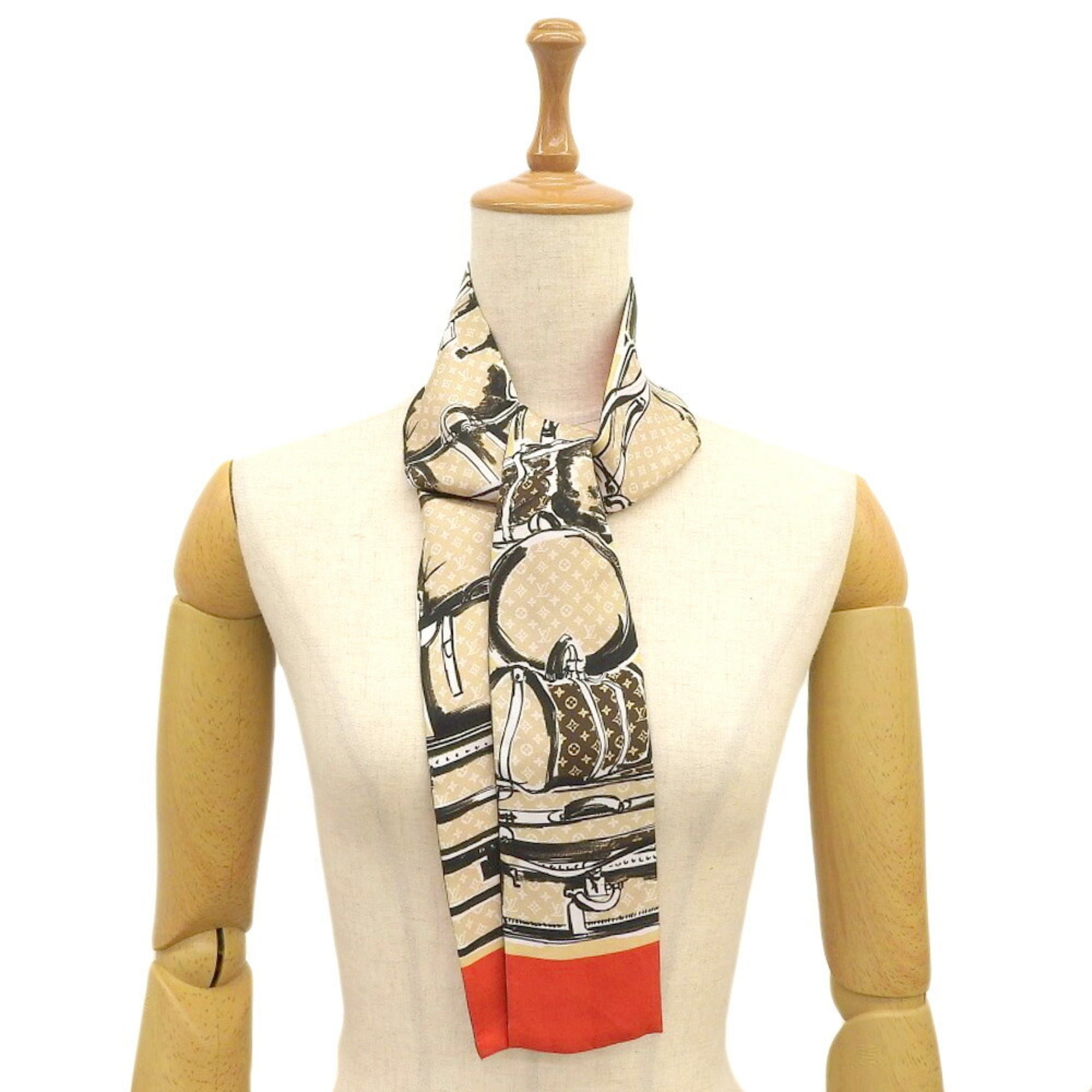 Authenticated Used Louis Vuitton Bandeau Ribbon Scarf Ivory x Blue