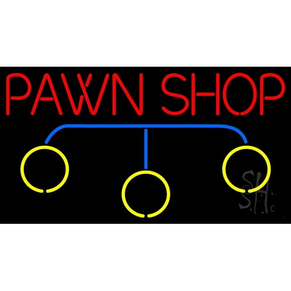 Pawn Shop Logo LED Neon Sign 20 x 37 - inches, Black Square Cut Acrylic Backing, with Dimmer - Bright and Premium built indoor LED Neon Sign for Pawn store interior decor, and stroefront.