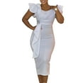thumbnail image 2 of Women's Sexy V Neck Vintage Warp Ruffle Ruched Bodycon Cocktail Party Midi Dress, 2 of 5