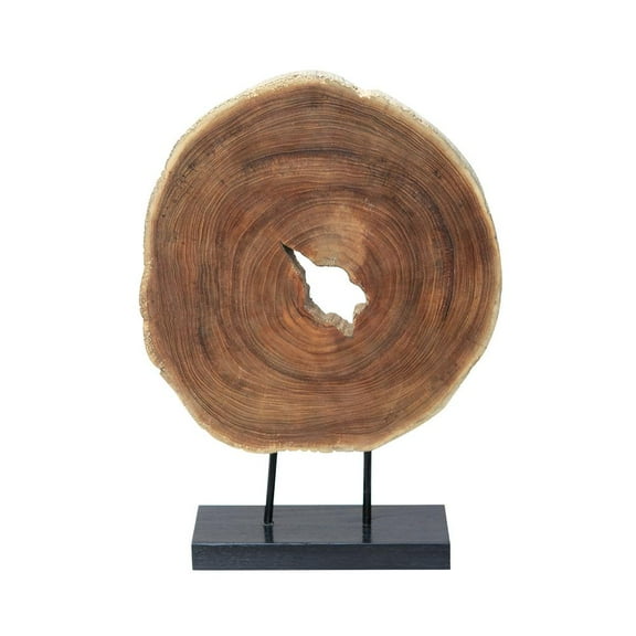 A&B Home Chambers Round Teak D?cor with Stand - 13.5" x 4" x 19.5" - Brown/Black