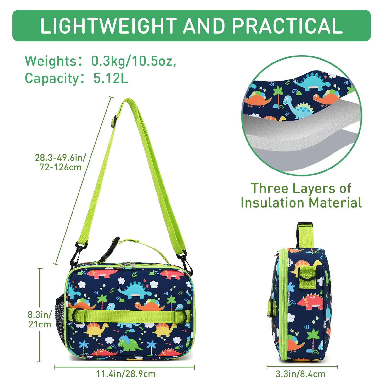 Lieonvis Lunch Box Kids,Insulated Lunch Box for Boys and Girls,Washable Lunch Bag and Reusable Toddler Lunch Boxes for Daycare and School Dinosaur