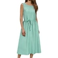 thumbnail image 3 of Lenago Dresses for Women Solid Color Sleeveless Dress Zipper Round Neck Stripe Linen Dress Summer Shirt Dress, 3 of 9