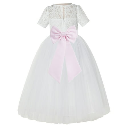 

Ivory Floral Lace Vintage Flower Girl Dresses for Wedding Pageant LG2T